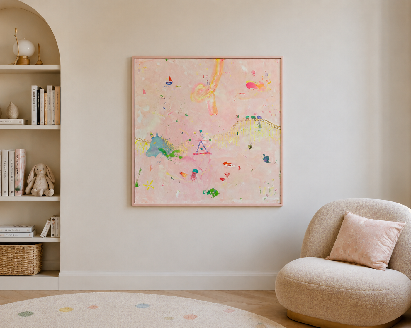 DNA of Joy painting displayed in a collector's living room